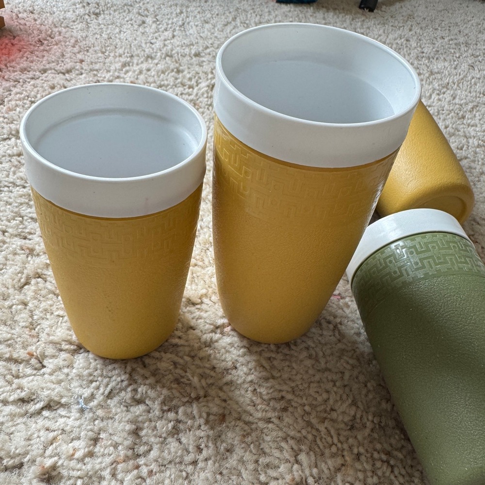 Vintage Olympian Therm-O-Ware Insulated Tumblers Harvest Gold Avocado Green 5pc - Picture 4 of 6